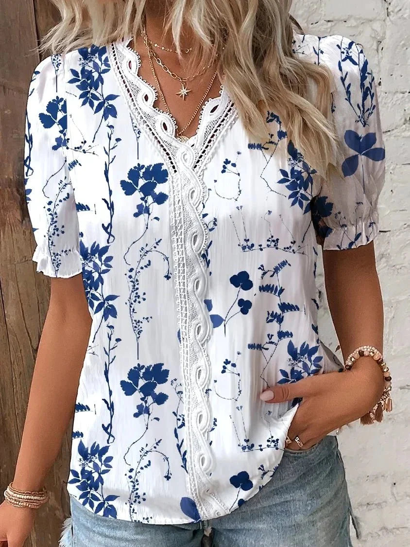 Blusa Feminina Floral Manga Curta