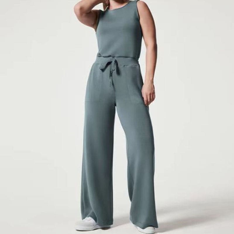Mono Casual Sin Mangas Pantalón de Pierna Ancha con Bolsillos